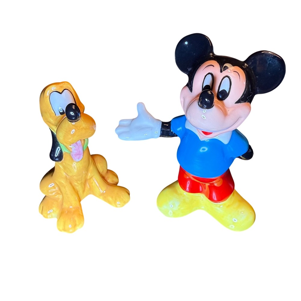 Disney Vintage Mickey Mouse Pluto Salt Pepper Shakers Ceramic New  Set
